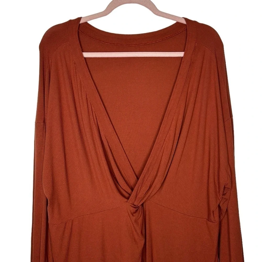 Free People Shimmy Shake Rust Orange Long Dolman Sleeve Open Back Top Medium